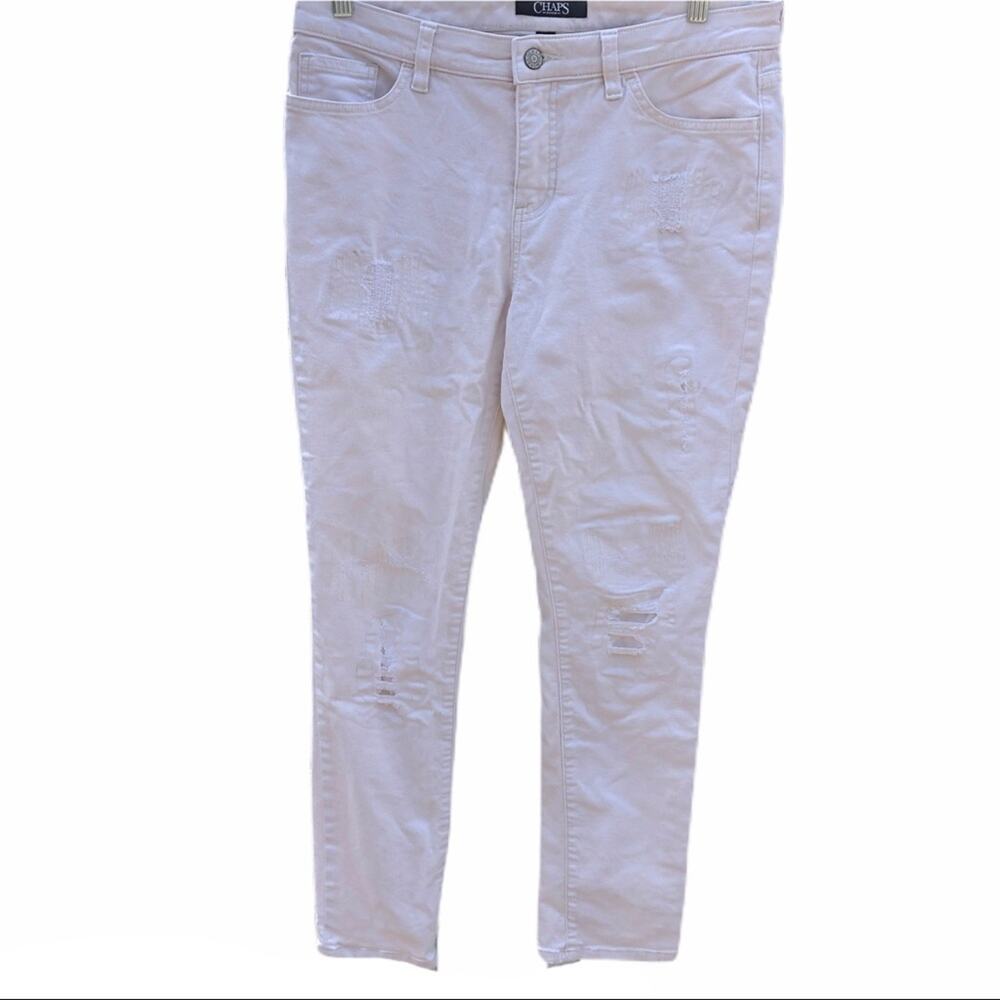Chaps Winter White Distressed Ankle Mid Rise Tapered Leg Jeans Size 8